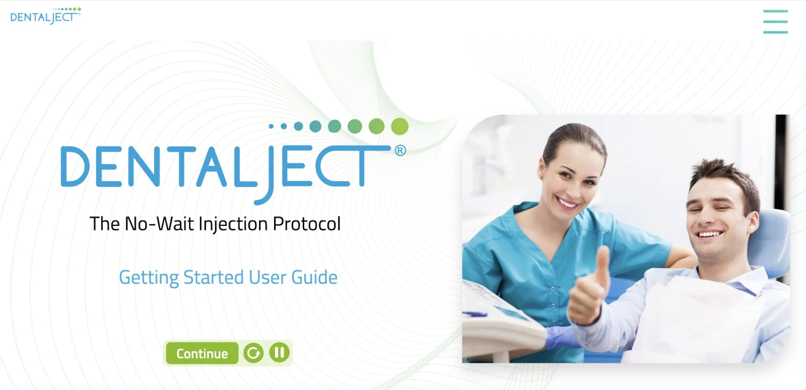 The DentalJect Getting Started User Guide opening screen